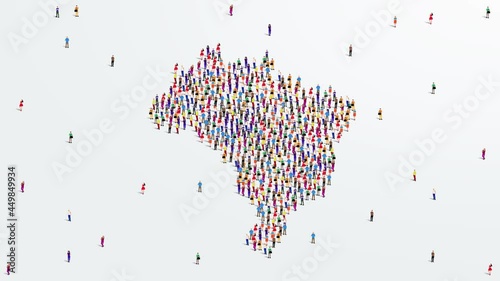 Brazil Map A large group of people form to create the Brazilian map. 4K Video Animation. photo