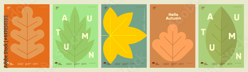 Autumn. A set of simple flat vector illustrations. Background patterns hello autumn, autumn sale, seasons. Perfect background for banner, poster, flyer, cover.