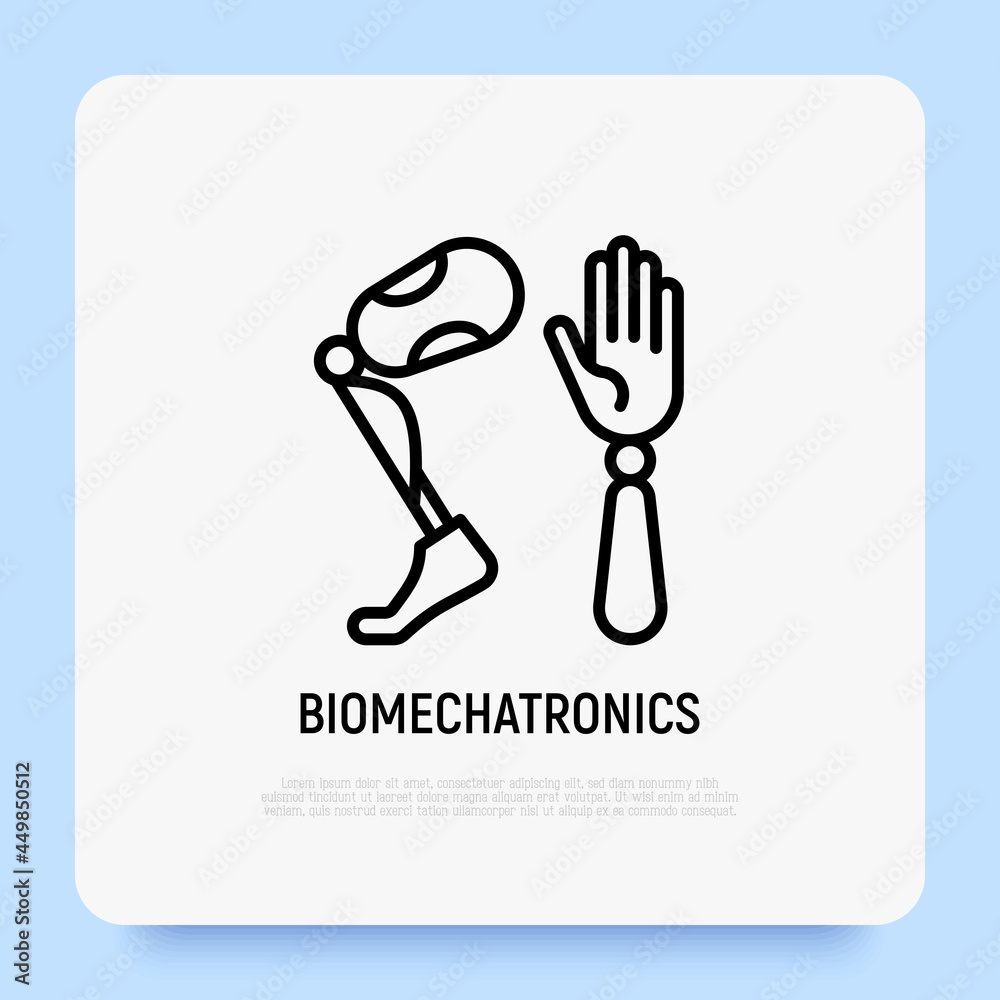 Bionics, biomechatronics thin line icon, prothesis of hand and leg for disabled people. Modern vector illustration. Bionics, biomechatronics thin line icon, prothesis of hand and leg for disabled people. Modern vector illustration.