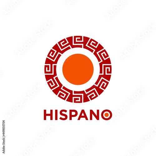 Hispanic or Latin Style Sun Vector Logo. Mayan Motif Illustration Design.