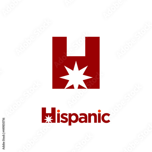 Letter H and Spark Star Vector Logo. Hispanic Text.