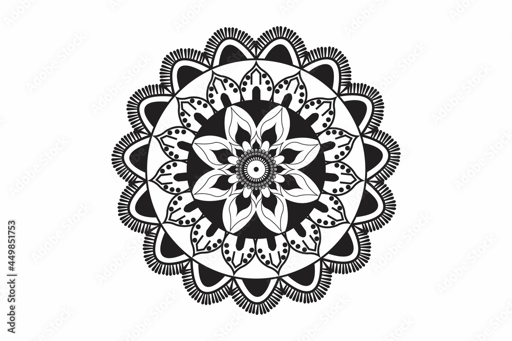 Circular pattern in the form of a mandala. Henna tattoo mandala. Mehndi style. Decorative pattern in oriental style. Coloring book page.