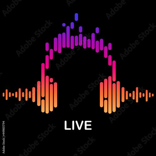 Headphone live streaming colorful sound wave