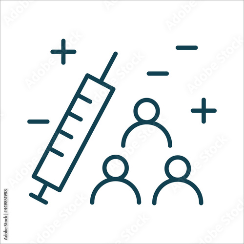 Syringe and group of people line icon isolated vector. Editable stroke symbol. Vaccines against virus, vaccination sheldule, anti vaccine, shield virus. Flu, hepatitis, measles covid prevention