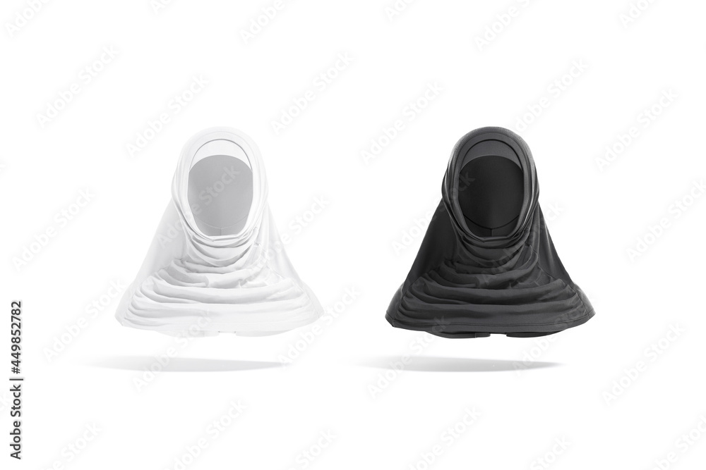 Blank black and white female al-amira mockup, front view Blank black and white female al-amira mockup, front view