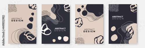 Modern minimalist abstract aesthetic illustrations. Contemporary wall decor. Collection of creative artistic posters. Set of boho poster with abstract shapes elements