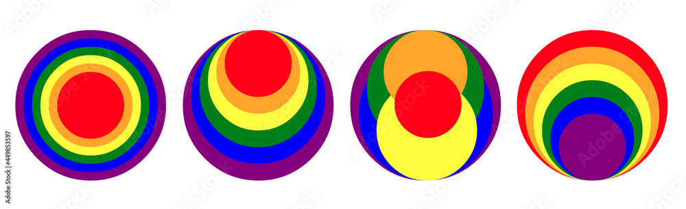 Obraz premium A set of circular symbols in the colors of rainbow. White isolated background. Rainbow community symbol concept.