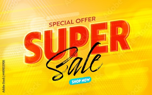 Special offer super sale vibrant promotion banner template. Bright poster with wholesale discount and price clearance reduction. Store shop or retail marketplace advertisement vector illustration