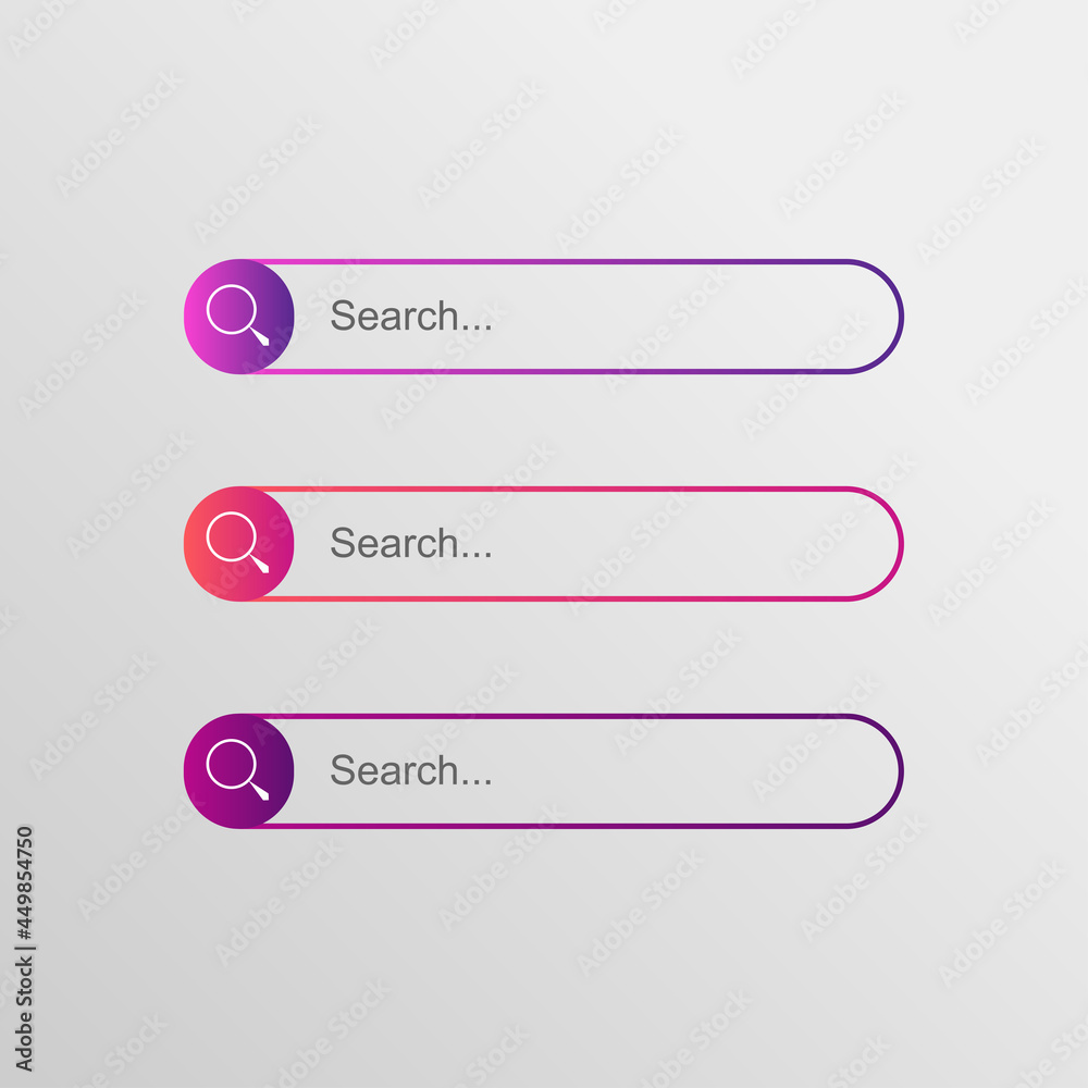 Search bar box button vector element, flat design. Vector illustration bar with colorful gradient or color transition for your brilliant set of search boxes ui template, ux design, web button and more Search bar box button vector element, flat design. Vector illustration bar with colorful gradient or color transition for your brilliant set of search boxes ui template, ux design, web button and more