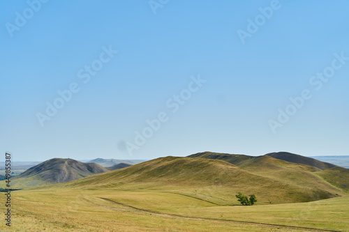 View of the Long Mountains Ridge. The beginning of the Ural mountains. Orenburg region.