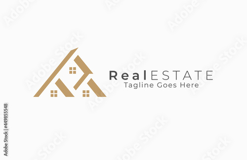 Real Estate Logo, three houses that form a triangle, modern and minimalist, suitable for Architecture Building apps logo design