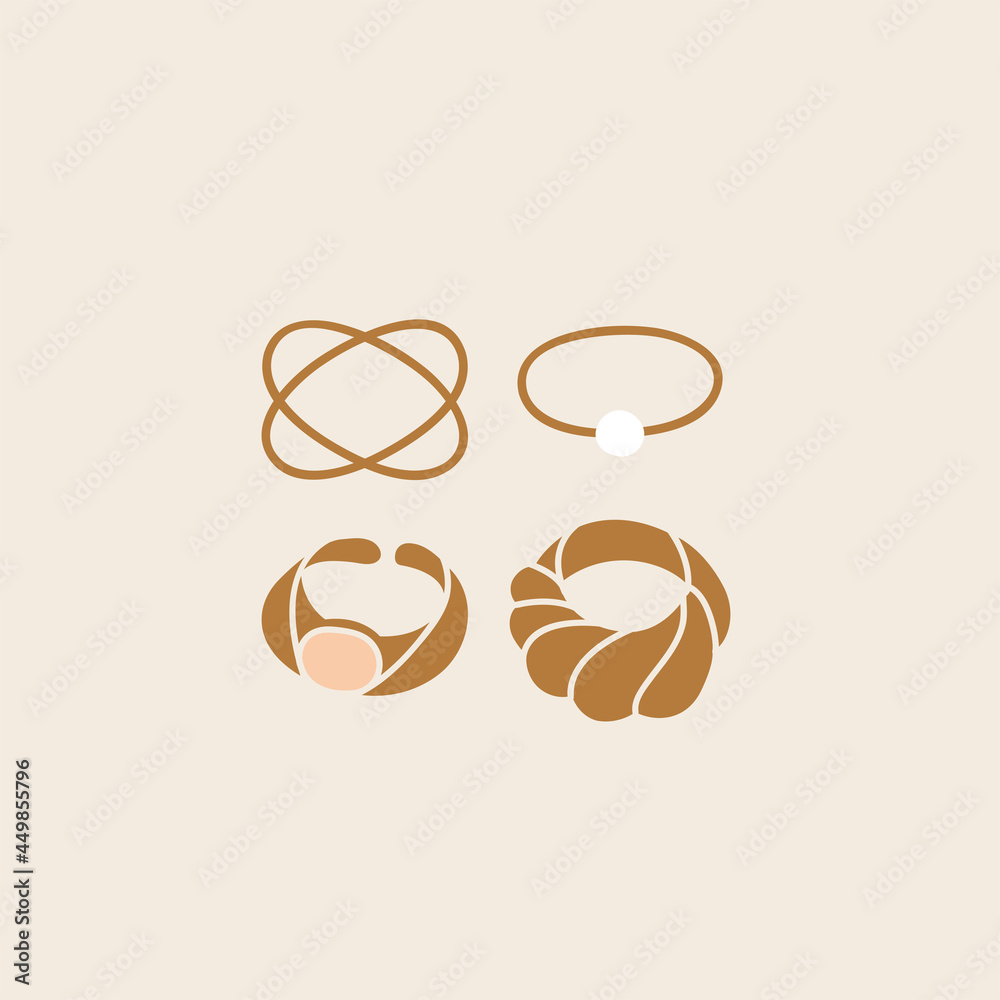 Vector illustration of collection of golden rings. Stylish modern design of accessories. Vector illustration of collection of golden rings. Stylish modern design of accessories.