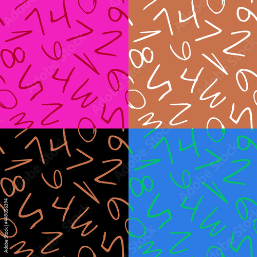 Mathematics vector background - different numbers in random pattern. Set of colorful math background. School seamless vector pattern.