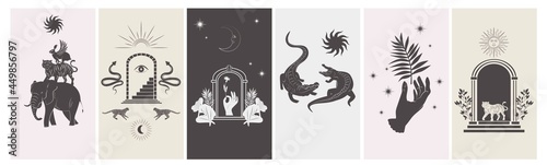 Collection of stories design template with astrology and mystical elements. Editable vector illustration.