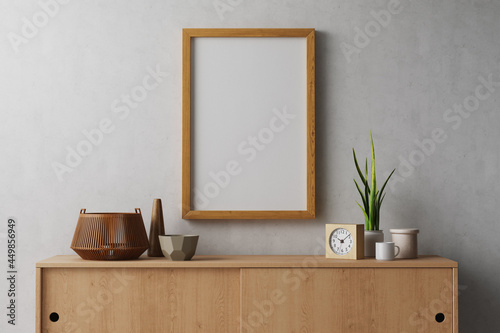 Tableau sur toile 3d rendering of empty 24 x 36 inch hang on the textured white wall, canvas paper