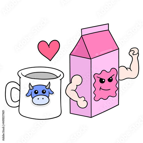 boxed milk and a cup of nutritious glass increase the body immune, doodle icon image kawaii