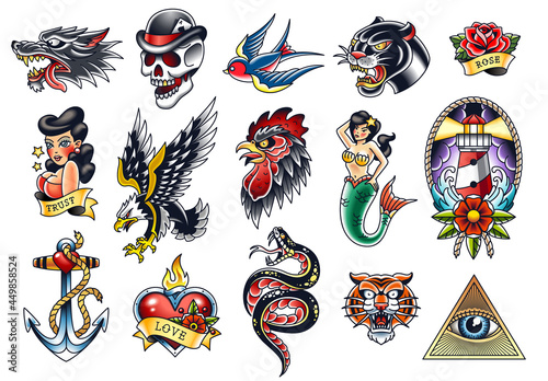 Vector Set of Traditional Tattoo Arts photo