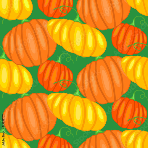 Seamless pattern with yellow and orange pumpkins