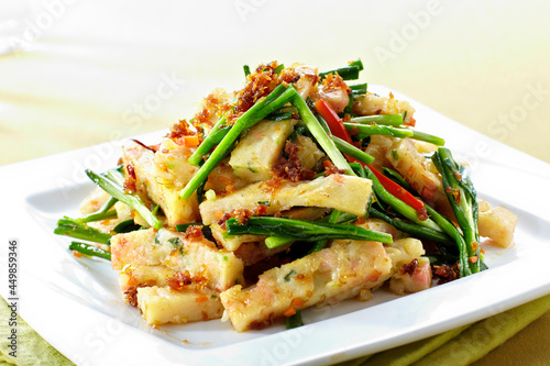 Delicious Chinese cuisine, fried meat with leeks