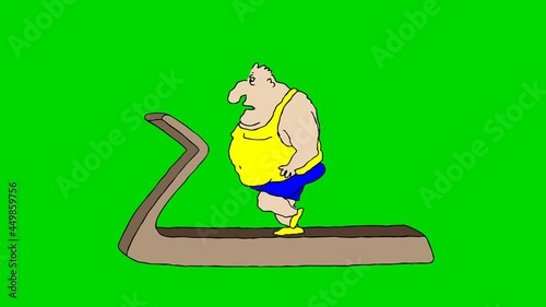 fat man running for less weight on treatmill
2D hand drawn animation.4K.Includes green screen/alpha matte.Seamless loop. photo