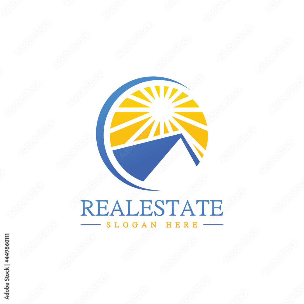 Real Estate Vector Logo Design With Sun Real Estate Vector Logo Design With Sun