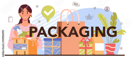 Packaging typographic header. Products packaging for selling