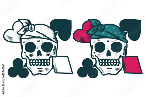 Skull tattoos with playing cards vector cartoon set isolated on a white background. © Roi_and_Roi