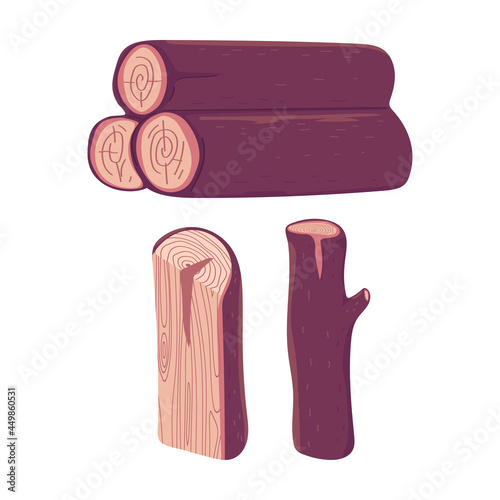 Tree logs vector cartoon illustration isolated on white background.