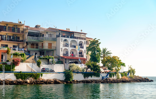 Waterfront view in a beautiful Mediterranean village on a warm summer day