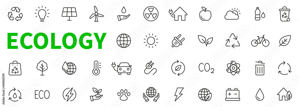 Ecology line icon collection. Ecology and nature green symbol. Nature icon. Outline nature green icons set. Eco green icons - stock vector. - obrazy, fototapety, plakaty 
