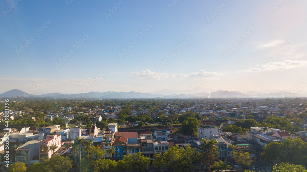 Fototapeta premium city, landscape, village, mountain, river, building, pagoda, church, field, park, school, market, lagoon, citadel, bridge, museum, hill, pass, beach, calm, hotel, lake, water, sky, nature, clouds
