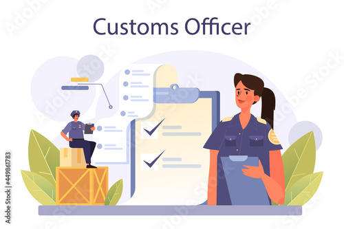 Customs officer concept. Passport control at the airport. Metal detector