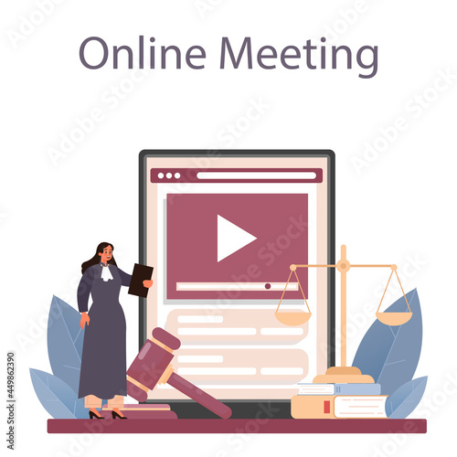 Judge online service or platform. Court worker stand for justice and law