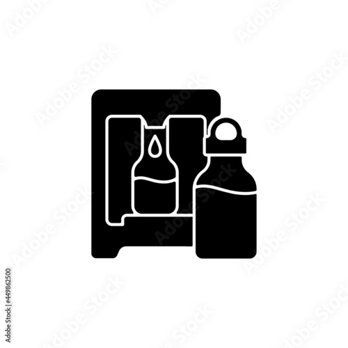 Self service water refill station black glyph icon. Vending machine. Dispenser for purified liquid. Reusable bottle for zero waste. Silhouette symbol on white space. Vector isolated illustration
