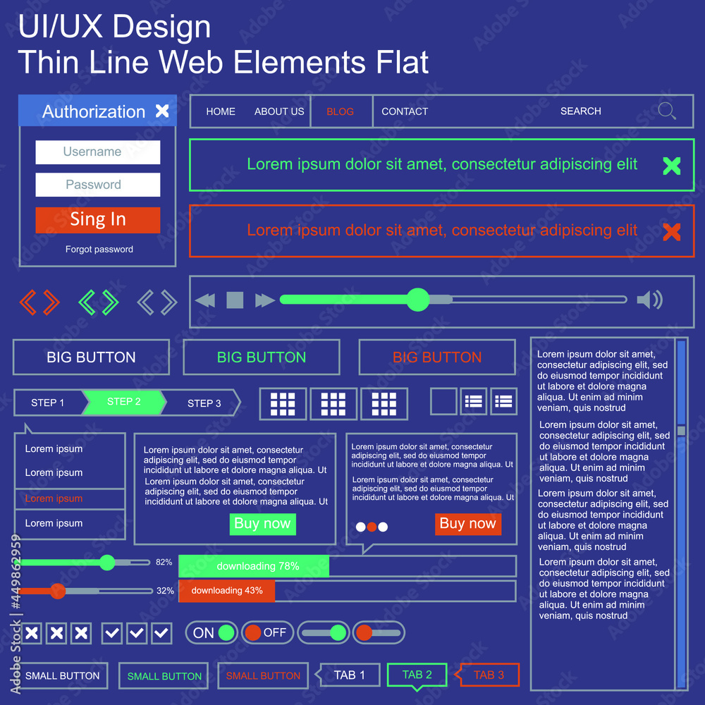 Vector UI UX kit for mobile applications and web sites. Universal user ...