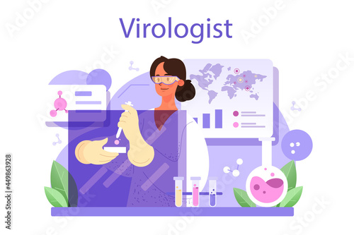 Virologist concept. Scientist studies viruses and bacteria in a laboratory