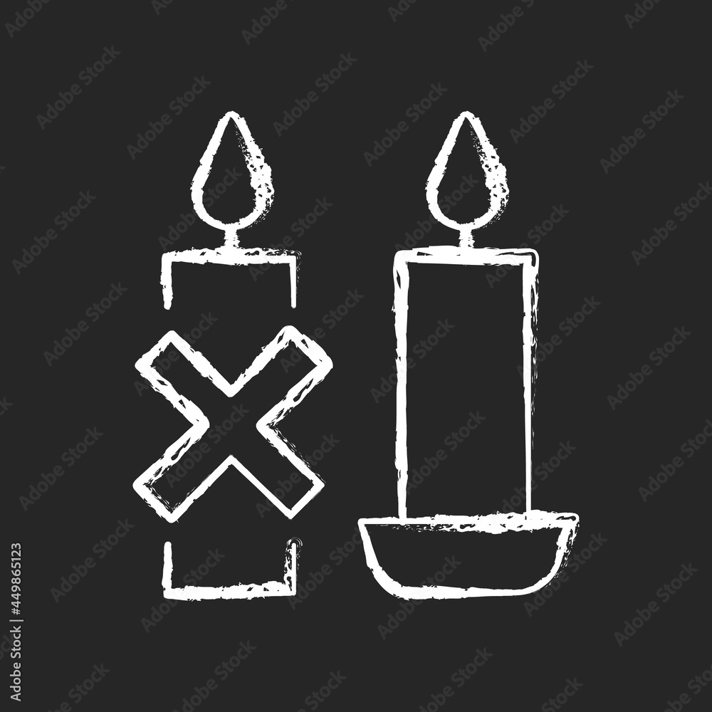 Use candleholder chalk white manual label icon on dark background. Hot wax spills prevention. Fitting candle inside stand. Isolated vector chalkboard illustration for product use instructions on black Use candleholder chalk white manual label icon on dark background. Hot wax spills prevention. Fitting candle inside stand. Isolated vector chalkboard illustration for product use instructions on black
