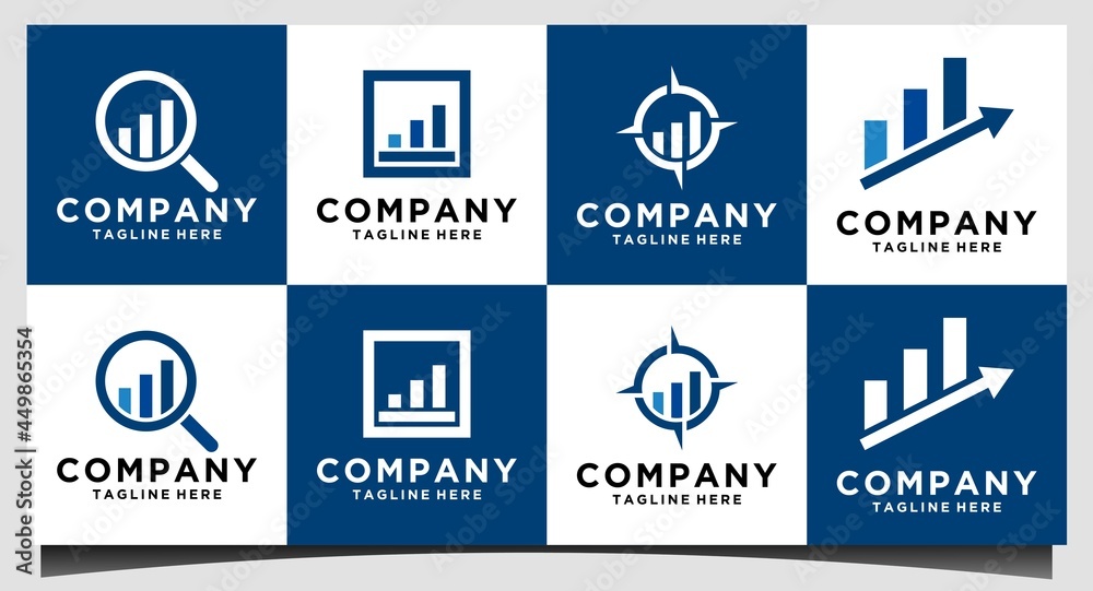 Growth chart with magnifier Grow diagram logo design vector ...