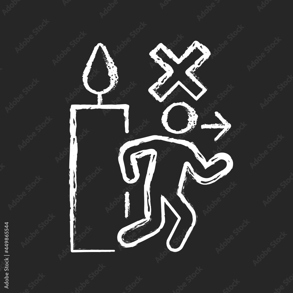 Never leave burning candle chalk white manual label icon on dark background. Large flame danger. Unattended candles. Isolated vector chalkboard illustration for product use instructions on black Never leave burning candle chalk white manual label icon on dark background. Large flame danger. Unattended candles. Isolated vector chalkboard illustration for product use instructions on black
