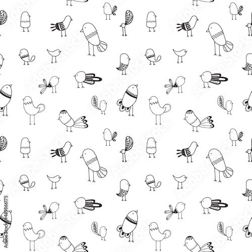 Seamless pattern. Vector illustration with decorative birds. Scandinavian style.