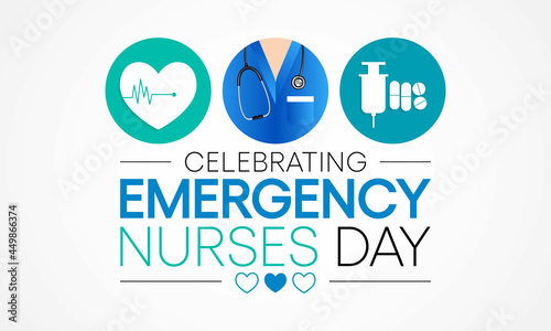 Emergency Nurses day is observed every year in October, ER nurses treat patients who are suffering from trauma, injury or severe medical conditions and require urgent treatment. Vector illustration