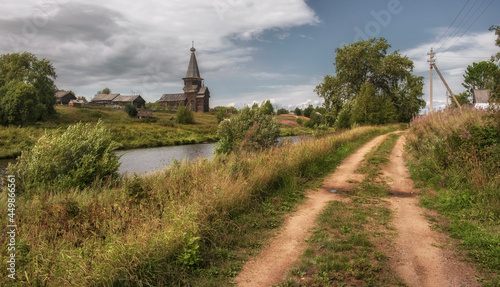 Old traditional northern church of Elijah the Prophet in the Russian village of Saminsky Pogost, Vologda region, Russia