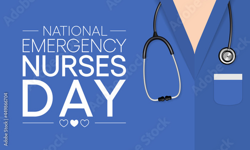 Emergency Nurses day is observed every year in October, ER nurses treat patients who are suffering from trauma, injury or severe medical conditions and require urgent treatment. Vector illustration