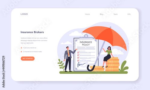 Insurance industry sector of the economy web banner or landing page.