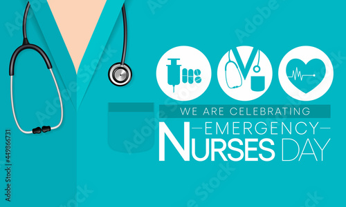 Emergency Nurses day is observed every year in October, ER nurses treat patients who are suffering from trauma, injury or severe medical conditions and require urgent treatment. Vector illustration
