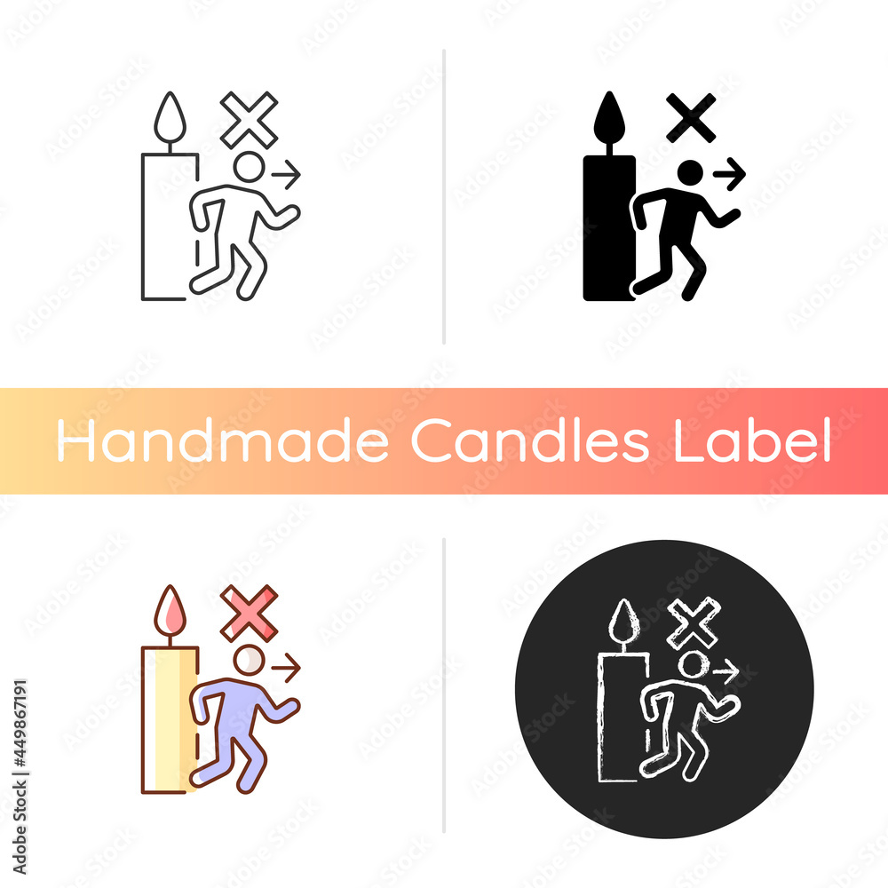 Never leave burning candle manual label icon. Unstable, large flame
