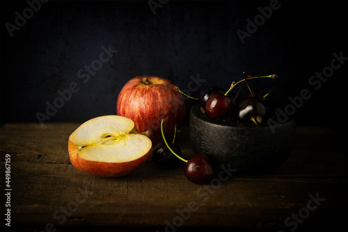 Still life with apples and cherries
 photo