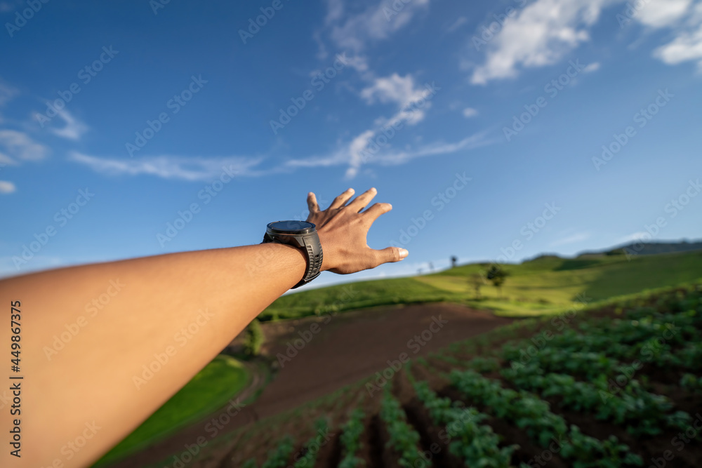 hands reach out to grab the need of nature and good weather. hands reach out to grab the need of nature and good weather.