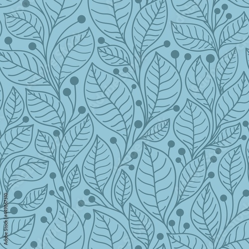 Blue seamless background with laurel tree branches