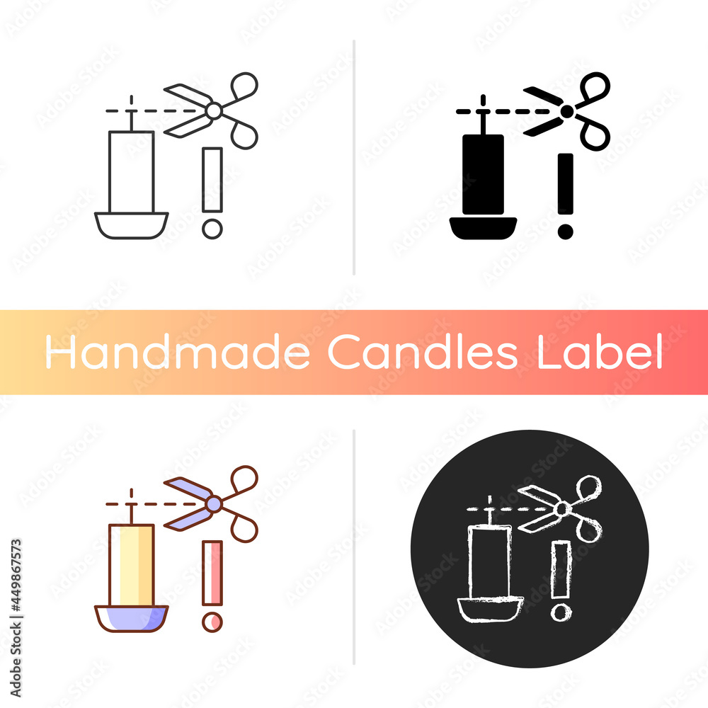Trimming candle wick manual label icon. Preventing large, uneven flame